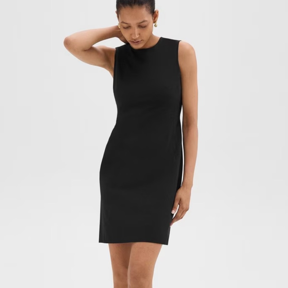 THEORY Black Wool Viscose Fitted Sleevless Shift Dress Size 0